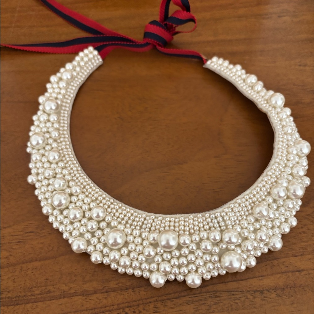 Clare V White Pearl and Leather Collar Necklace
